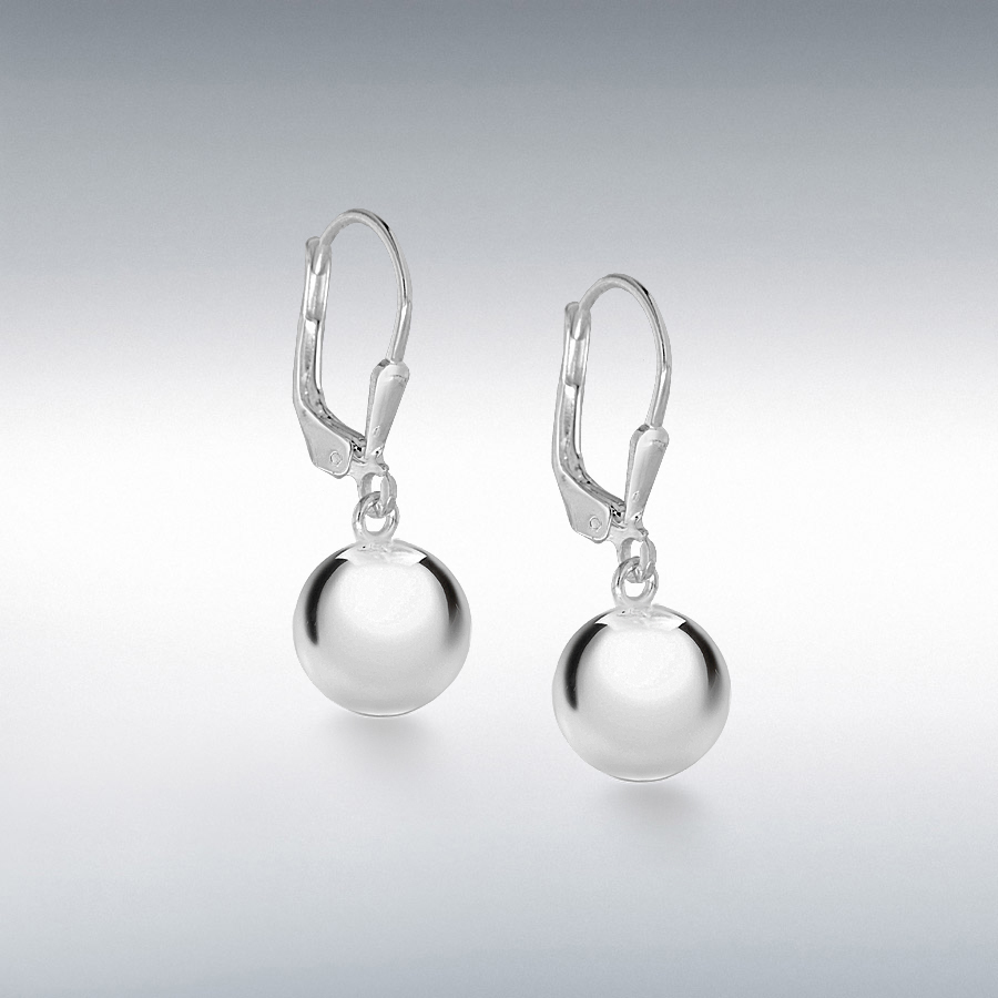 Sterling Silver Rhodium Plated 10mm Ball Drop Earrings