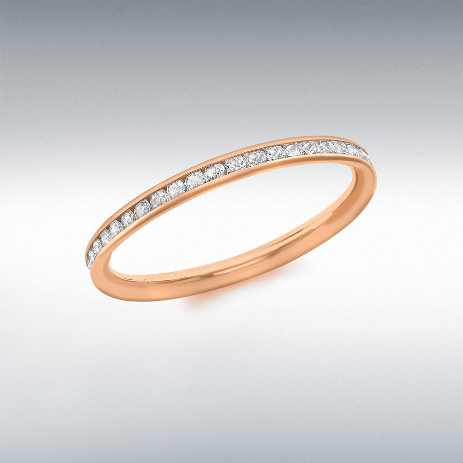 9ct Rose Gold 42 x 1mm CZ 2mm Band Eternity Ring