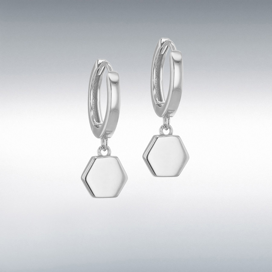 Sterling Silver 7.5mm x 22mm Hexagon and Hoop Creole Earrings