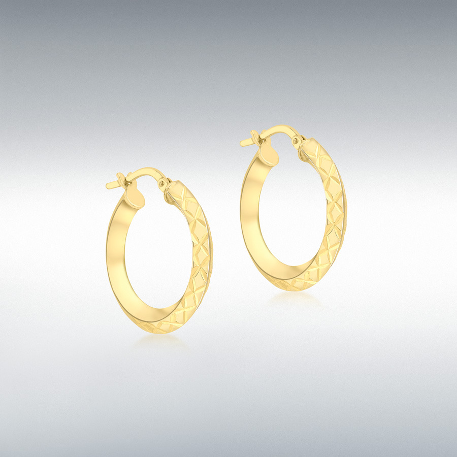 9ct Yellow Gold 21mm Diamond Cut Triangle-Tube Creole Earrings