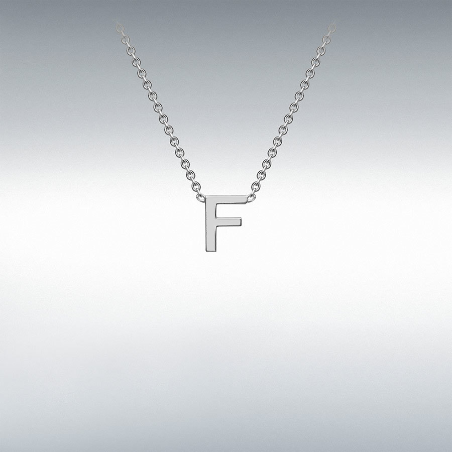 Sterling Silver Rhodium Plated 3.5mm x 4.5mm 'F' Initial Adjustable Necklace 38cm/15"-43cm/17"