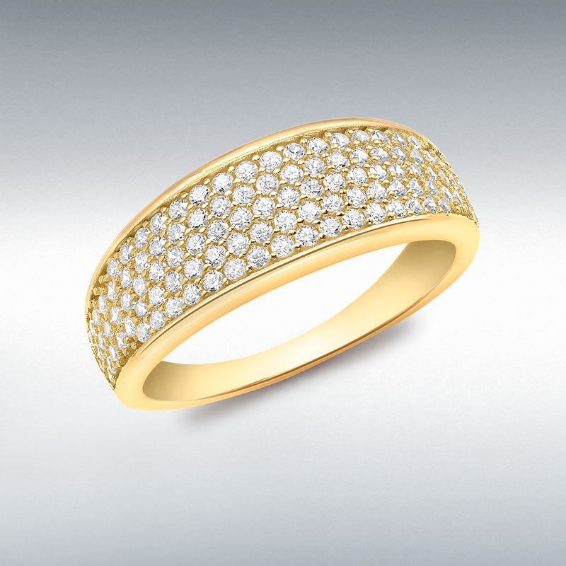 9ct Yellow Gold 108 x 1mm CZ Pave Set Tapered Ring