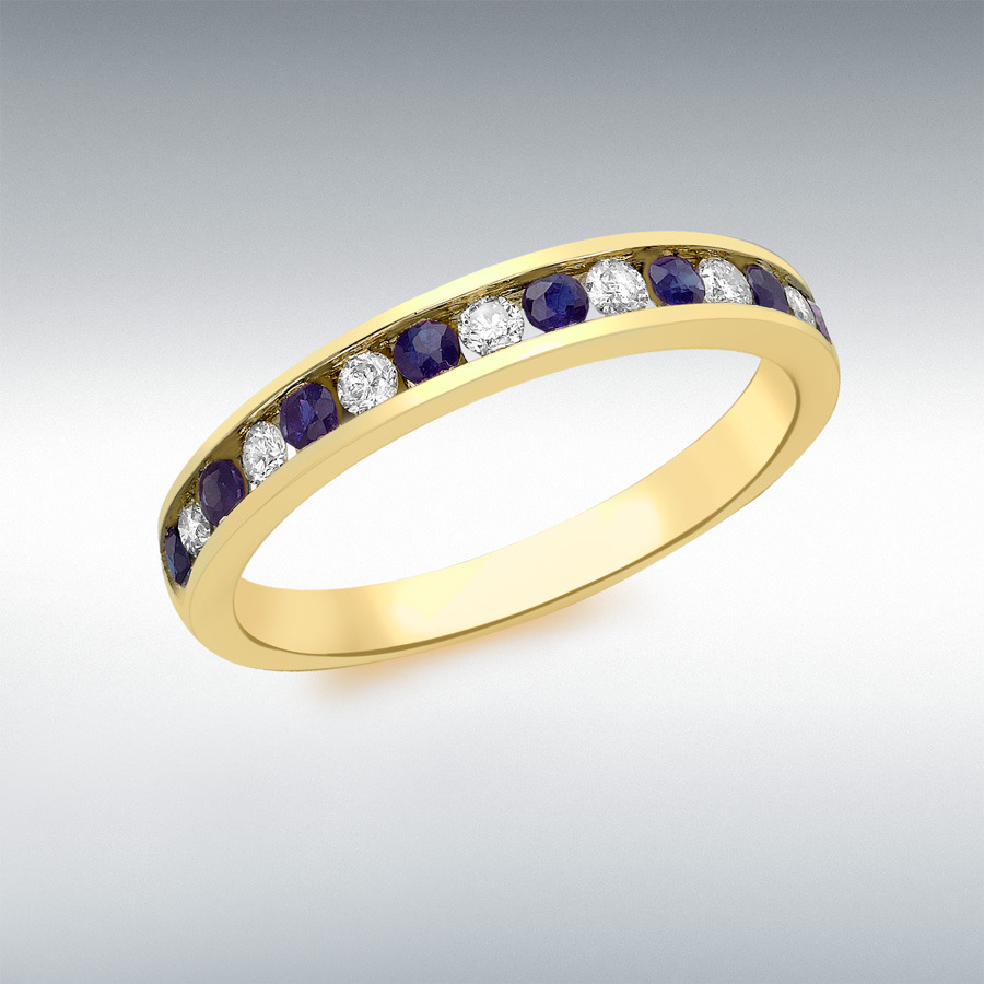 9ct Yellow Gold 0.25ct Channel Set Diamond and Sapphire Ring
