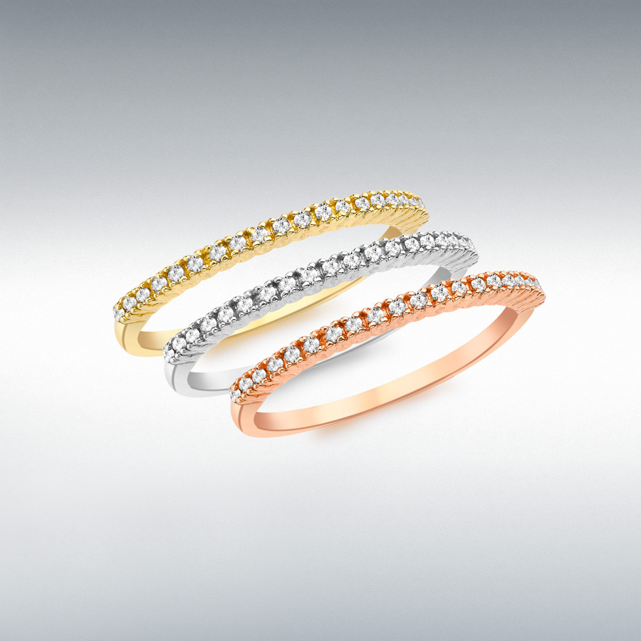 9ct 3-Colour Gold 0.36ct Diamond Set of 3 Half-Eternity Stacking Rings