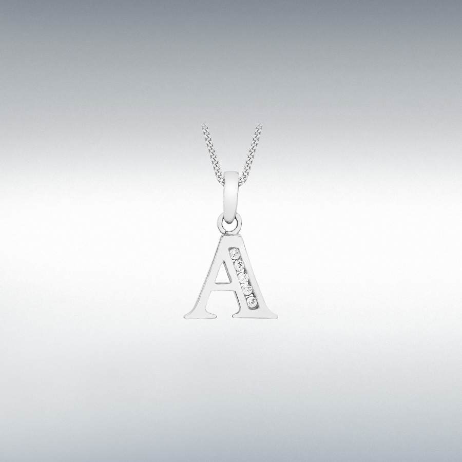 9ct White Gold CZ 10mm x 12mm 'A' Initial Pendant