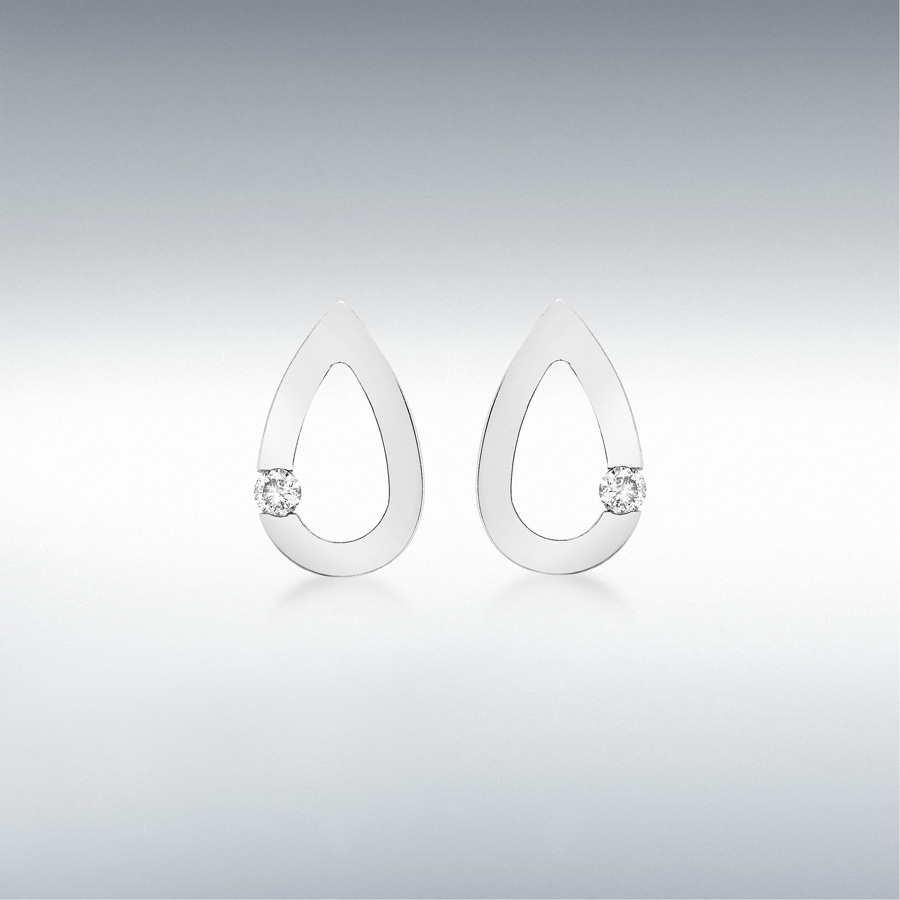 9ct White Gold 0.07ct Diamond Teardrop Shaped Stud Earrings