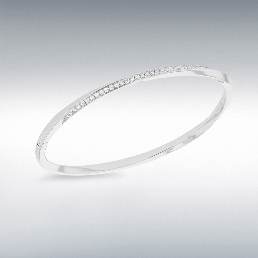 Sterling Silver Rhodium Plated CZ 3mm Twisted-Band Bangle