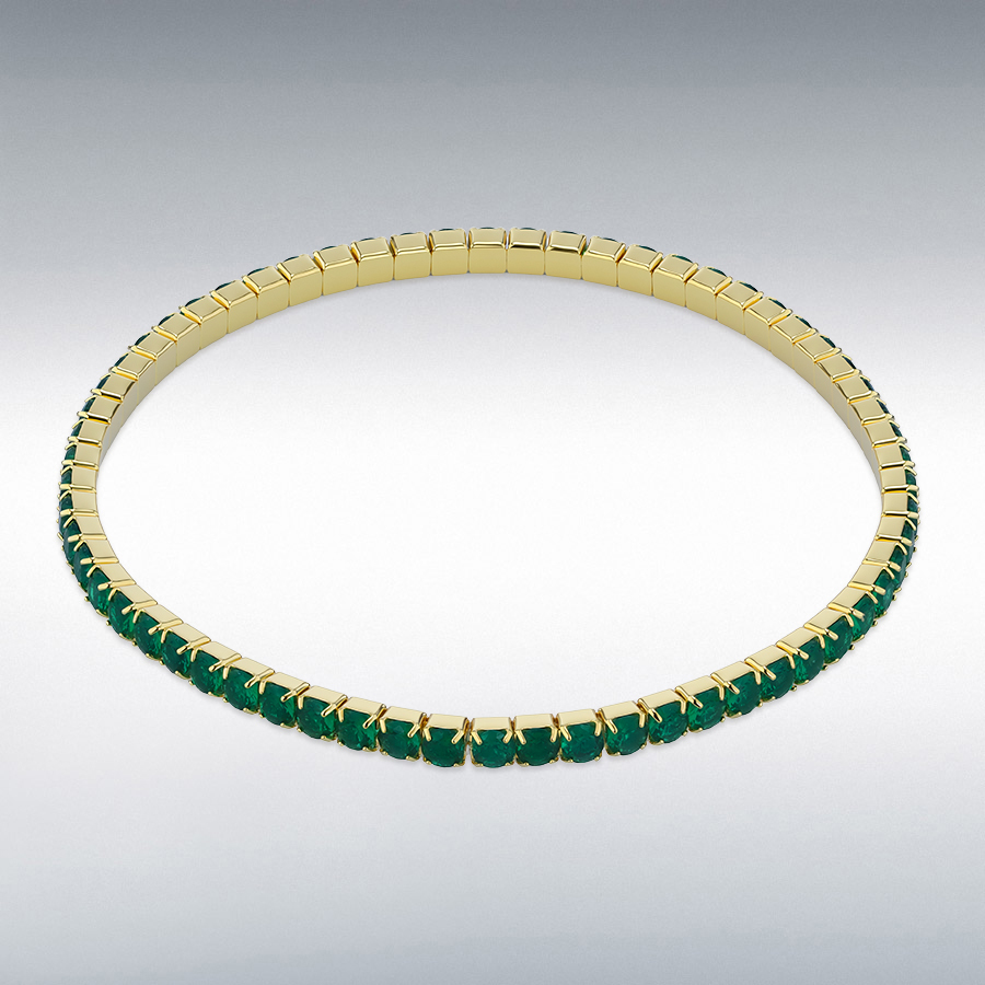 Sterling Silver Gold Plated 3mm Green CZ Stretch Bracelet 17cm/7"-20cm/8"