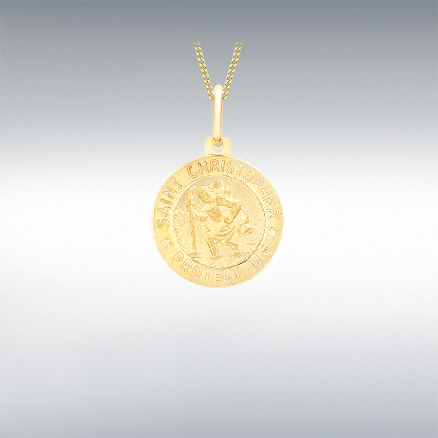 18ct Yellow Gold 15mm x 23mm St Christopher Round Satin Pendant