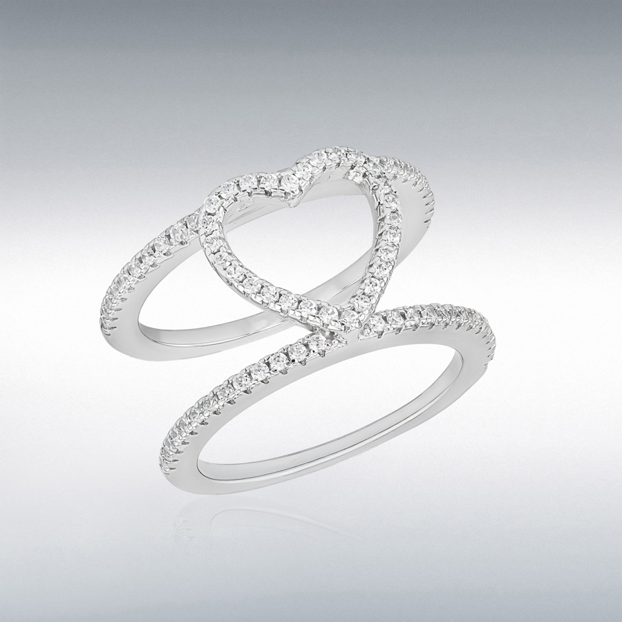 Sterling Silver Rhodium Plated Oura Ring Open Heart CZ Enhancer