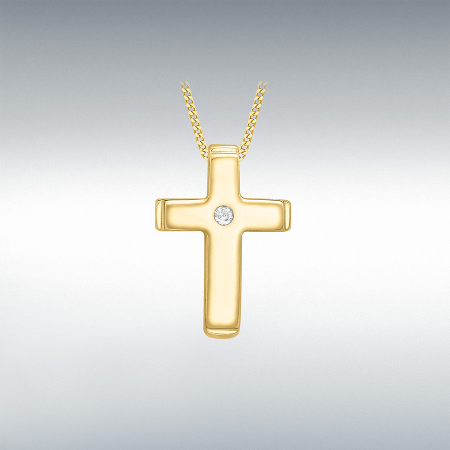 9ct Yellow Gold 0.01ct Diamond 9mm x 13mm Cross Pendant