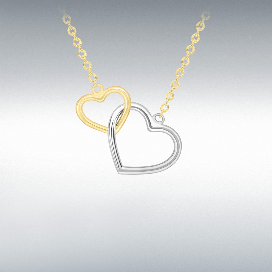 9ct 2-Colour Gold 13mm x 12mm and 9mm x 9mm Interlocked-Hearts Necklace 43cm/17"-46cm/18