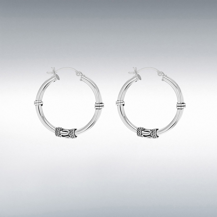 Sterling Silver 30mm Rope-Design Hoop Creole Earrings
