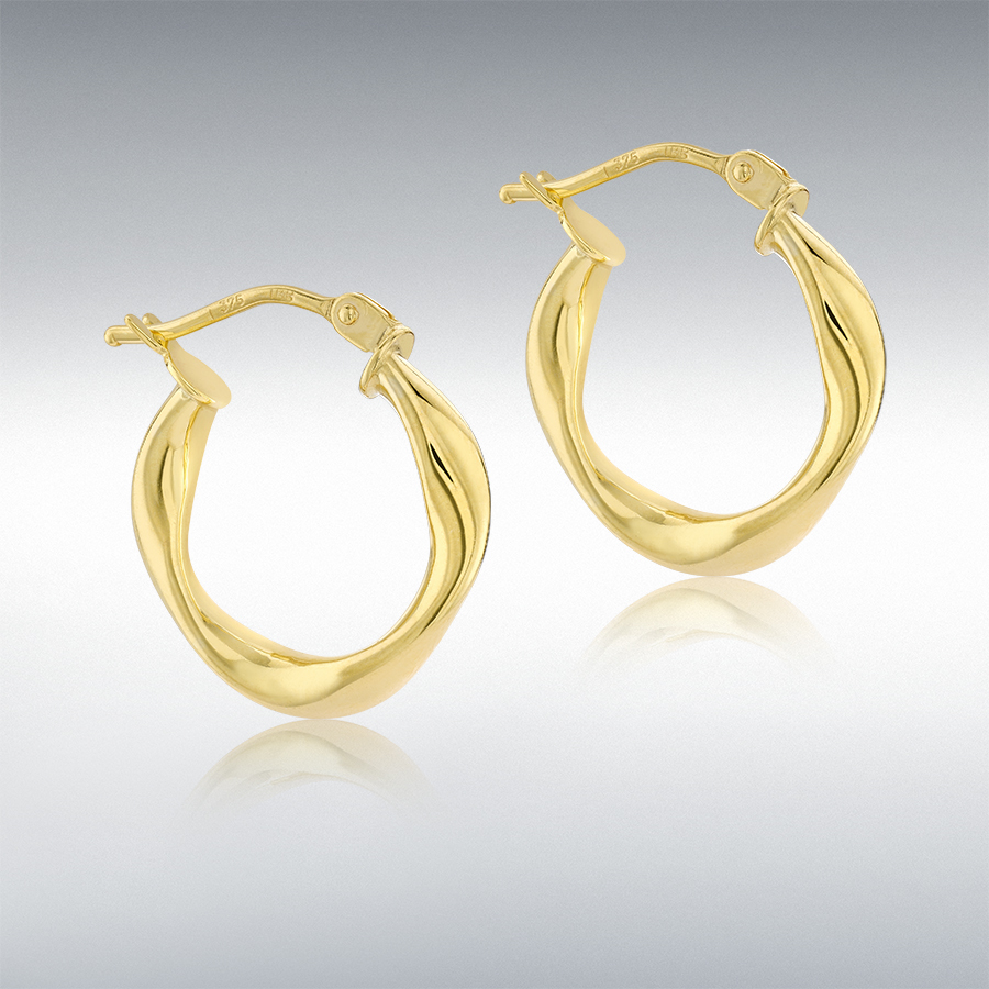 9ct Yellow Gold 15.5mm x 17mm Twisted-Square-Hoop Creole Earrings
