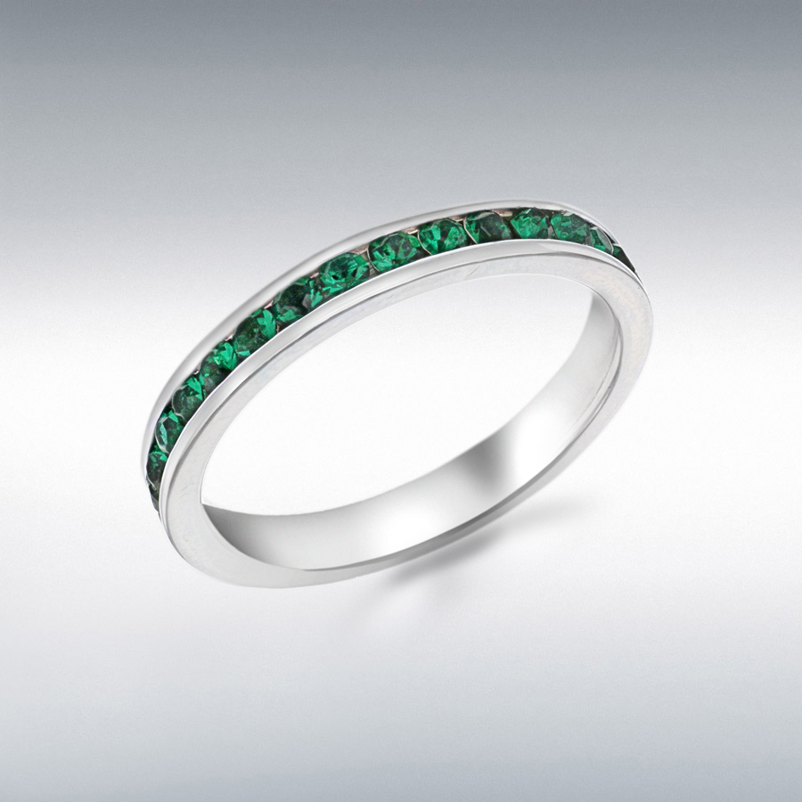 Sterling Silver Green Crystal 3mm Eternity Ring