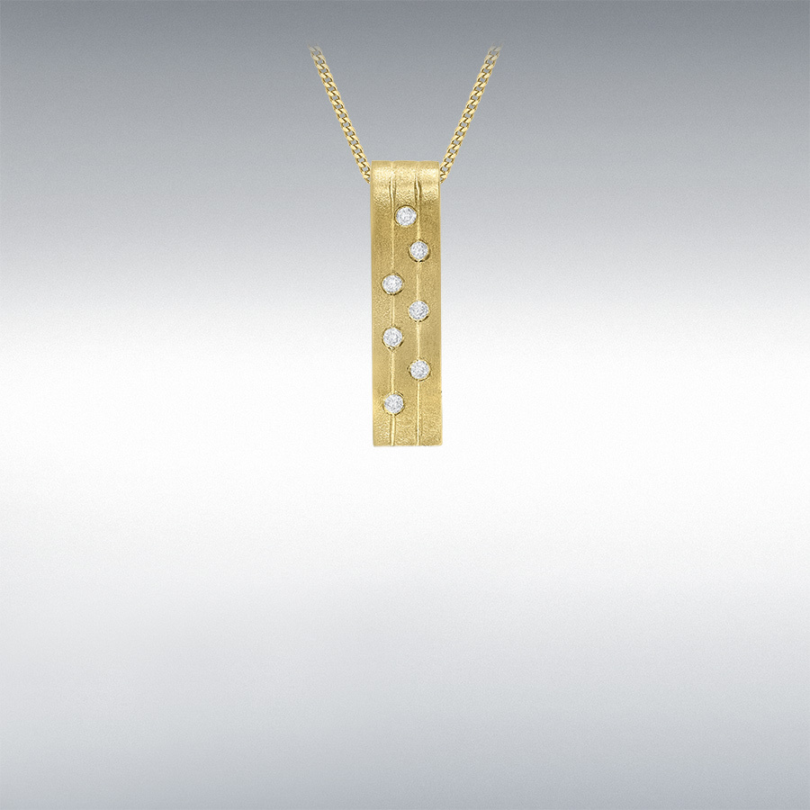 9ct Yellow Gold 0.07ct Diamond 4.7mm x 19.5mm Satin Bar Slider Pendant