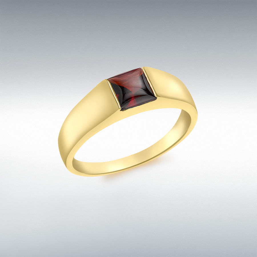 9ct Yellow Gold Square Garnet Dress Ring