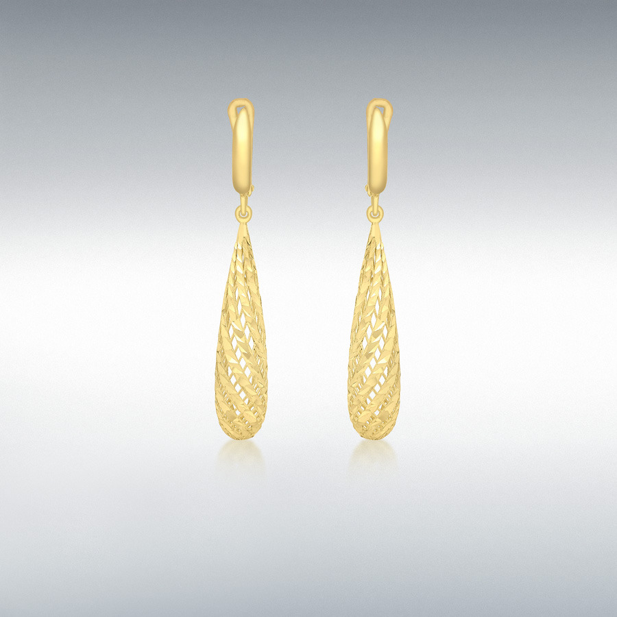 9ct Yellow Gold 7mm x 46mm Diamond Cut Mesh Teardrop Earrings