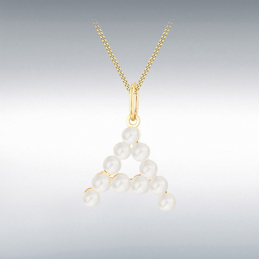 9ct Yellow Gold  2.5mm Fresh Water Pearls Initial A Pendant 