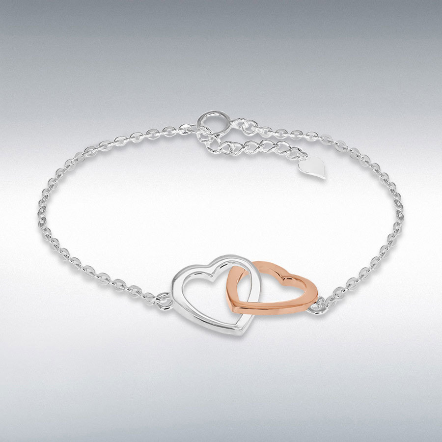 Sterling Silver Rose Gold Plated Linked-Hearts Adjustable Bracelet 19cm/7.5"