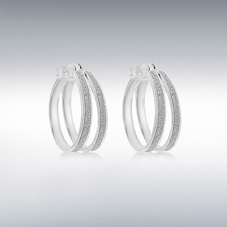 Sterling Silver 18mm Stardust Double-Hoop Creole Earrings