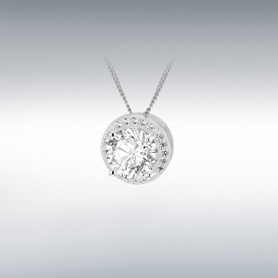 Sterling Silver CZ 9.5mm Halo Slider Pendant