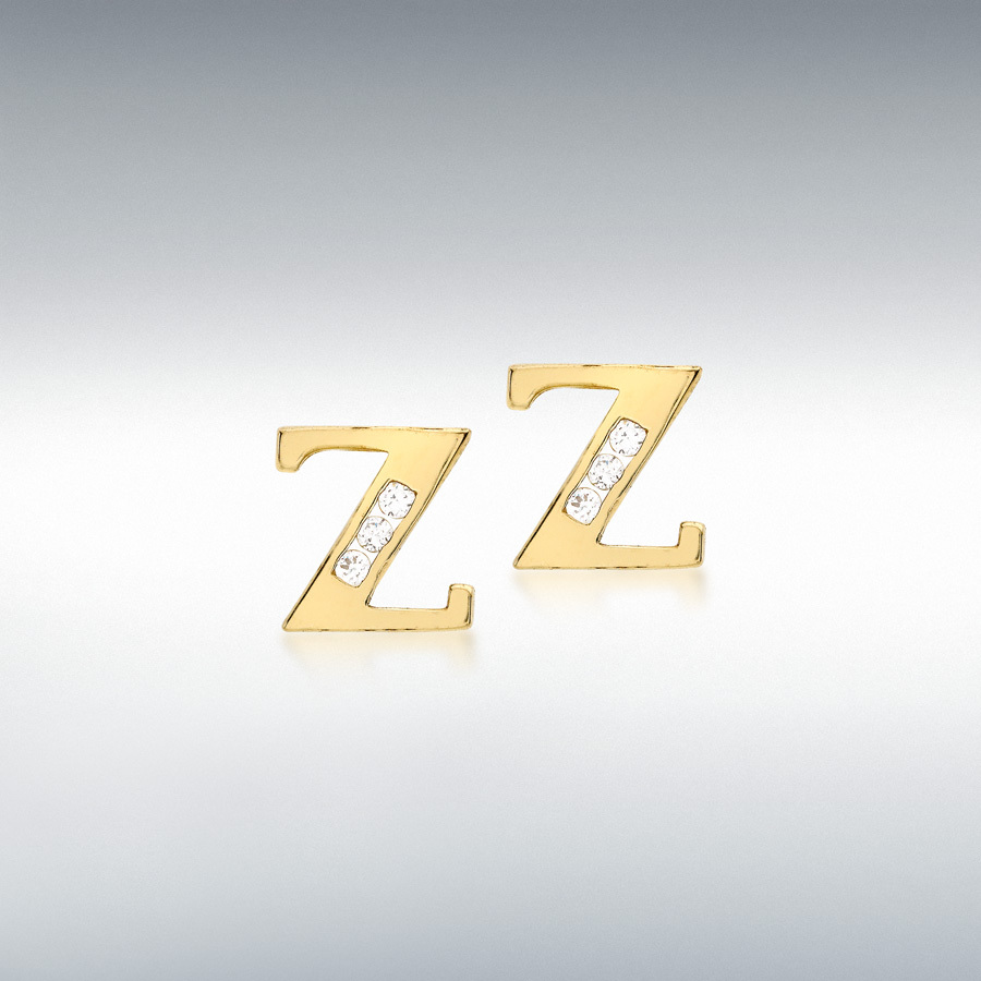 9ct Yellow Gold CZ 6mm x 7mm 'Z' Initial Stud Earrings