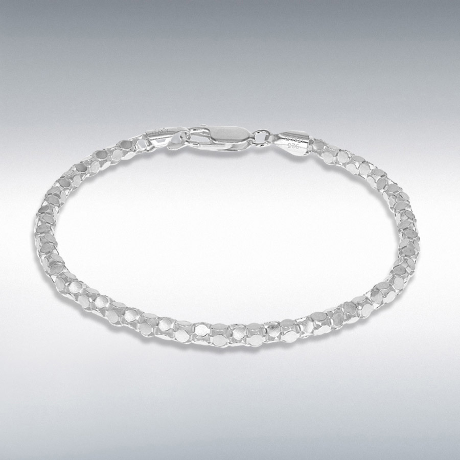 Sterling Silver Round Mirror Chain Bracelet 19cm/7.5"