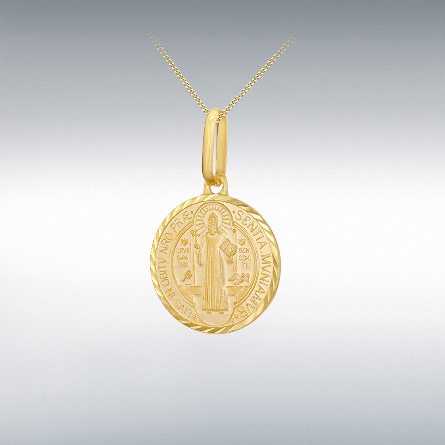 9ct Yellow Gold 15mm Round ST Benedict Medal Pendant