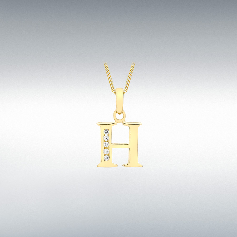 9ct Yellow Gold CZ 10mm x 12mm 'H' Initial Pendant