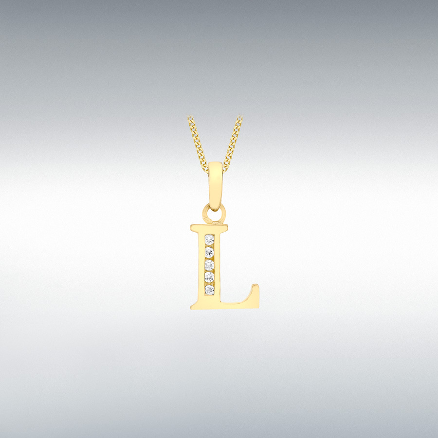 9ct Yellow Gold CZ 7mm x 12mm 'L' Initial Pendant