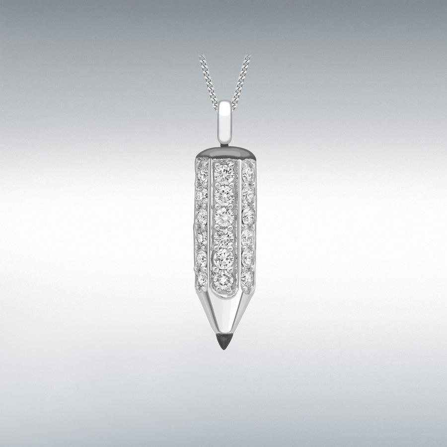 9ct White Gold 1.19ct Diamond 6mm x 25mm Pencil Pendant