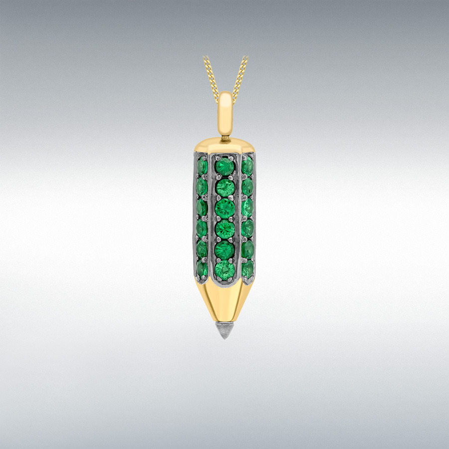 9ct Yellow Gold 1.43ct Tsavorite 6mm x 25mm Pencil Pendant