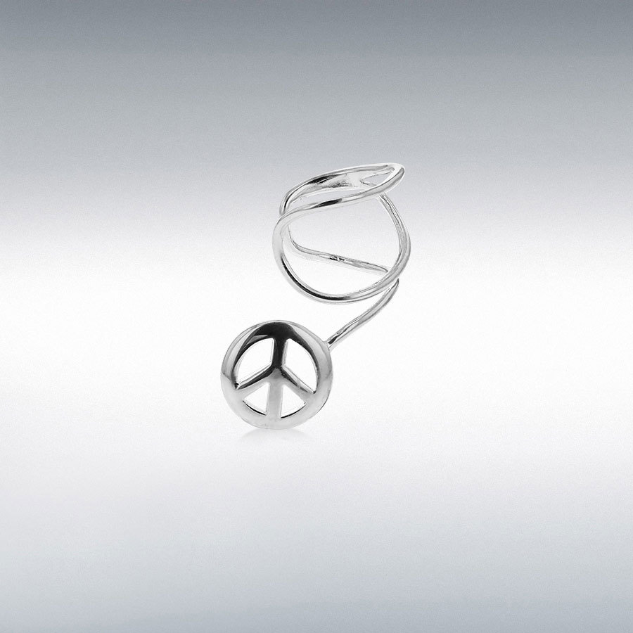 Sterling Silver 12mm x 26mm Wire Peace Sign Ear Cuff