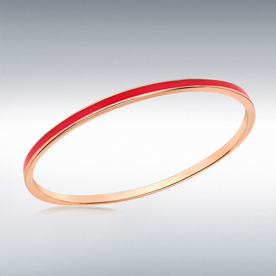 Sterling Silver Rose Gold Plated 3mm Red Stacking Bangle