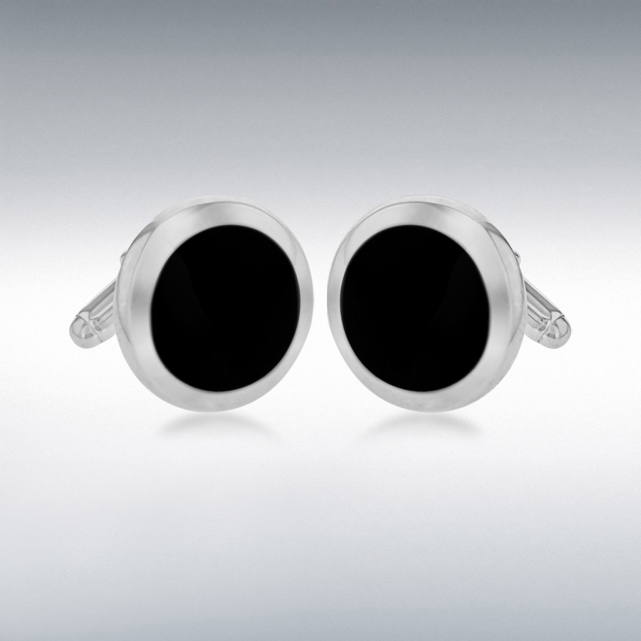 Sterling Silver Black Onyx 20mm Round Cufflinks