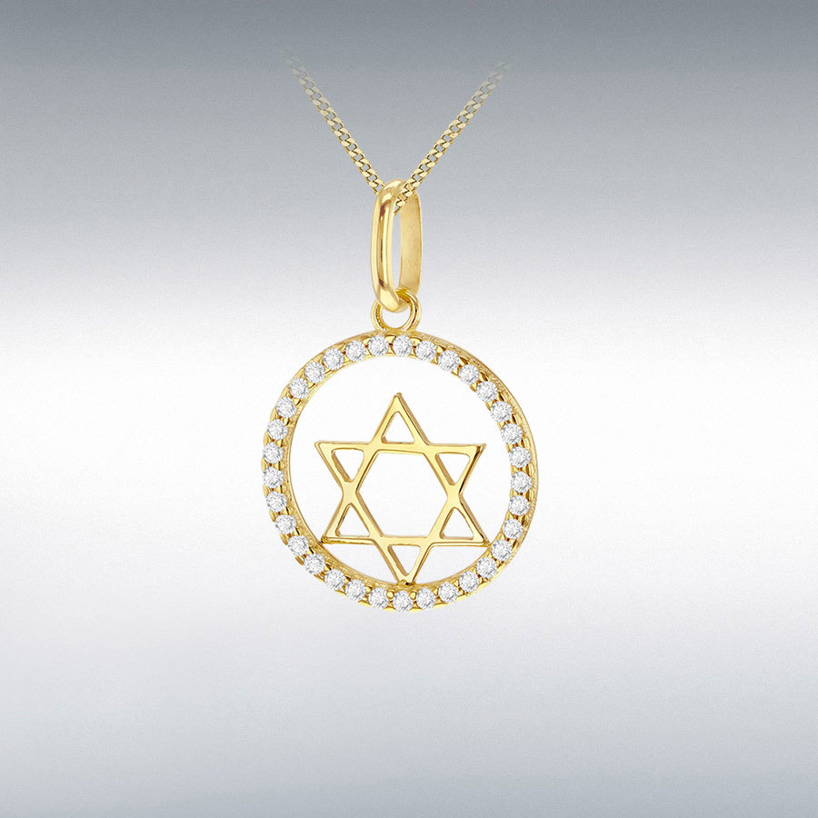 9ct Yellow Gold 14.5mm x 22mm Star of David with Round CZ Circle Frame Pendant