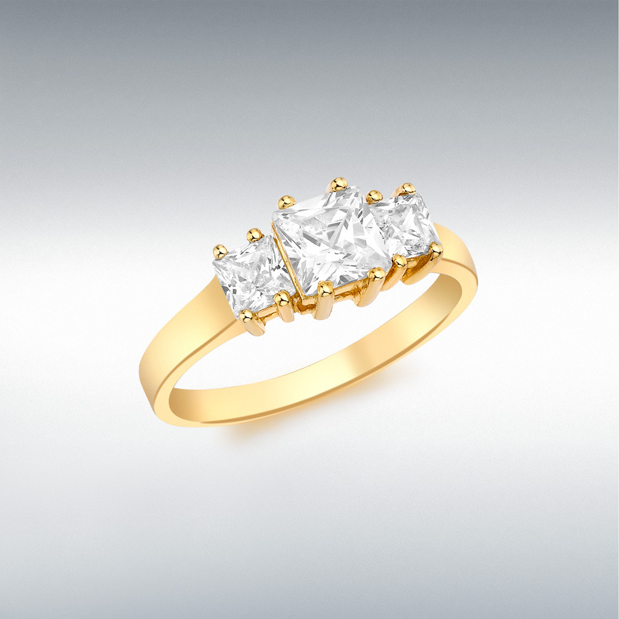 9ct Yellow Gold 3-Stone Square CZ Graduated Ring