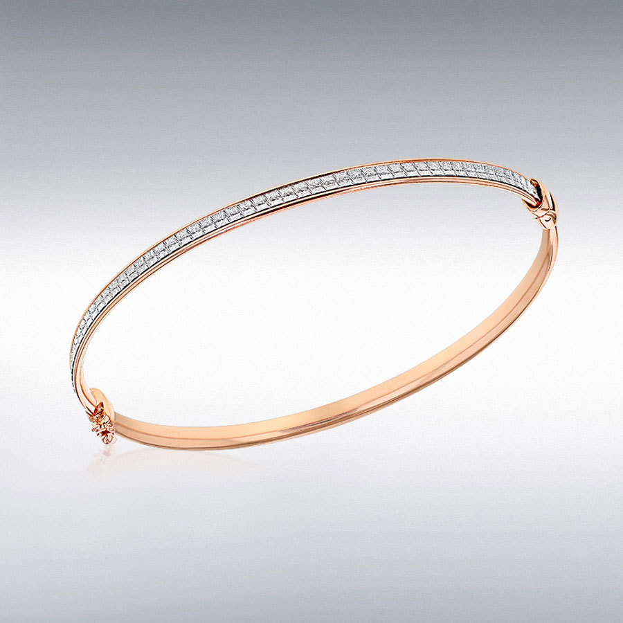 Sterling Silver Rose Gold Plated 3.5mm Stardust Oval Bangle