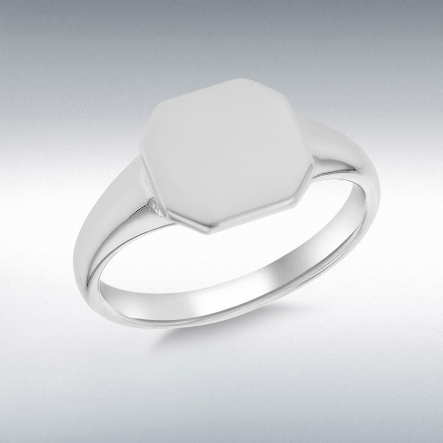 Sterling Silver Rhodium Plated 10mm x 10mm Octagon Signet Ring