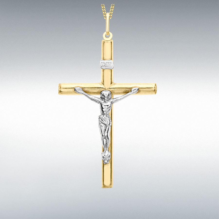 9ct Yellow Gold 2 tone 30mm x 47mm Crucifix Pendant