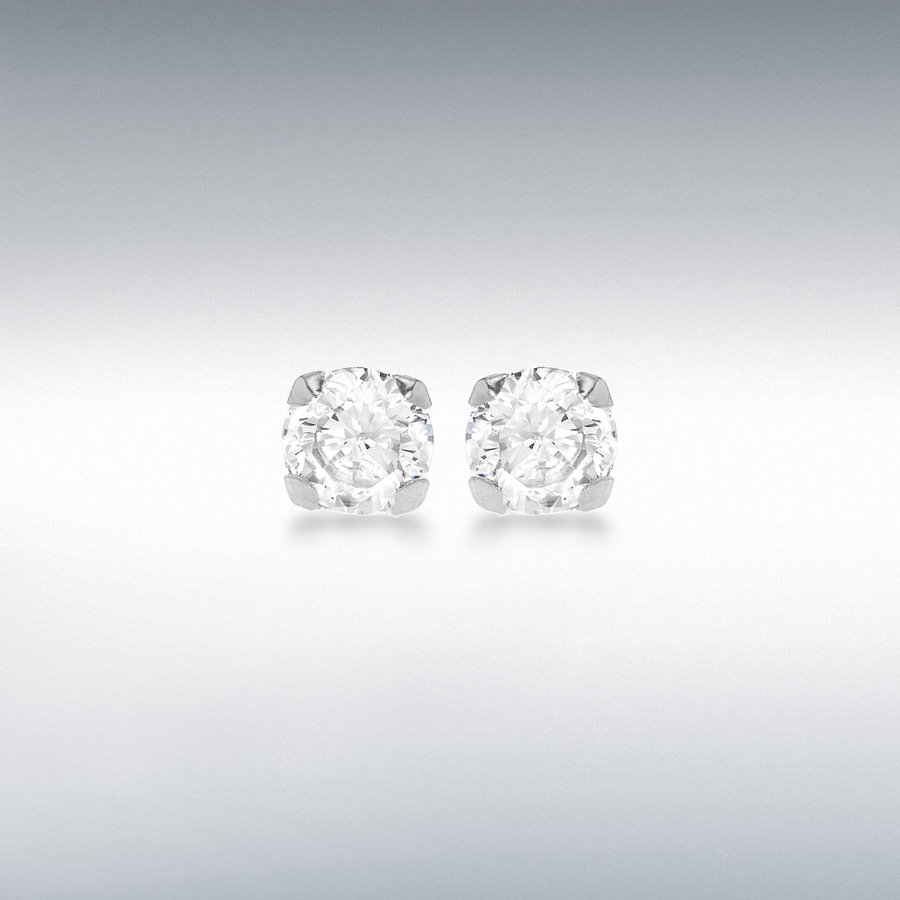 9ct White Gold 5mm Round CZ Stud Earrings