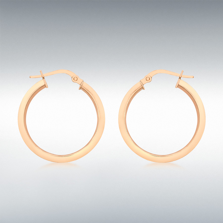 9ct Rose Gold 2mm Square-Tube 22mm Round Creole Earrings