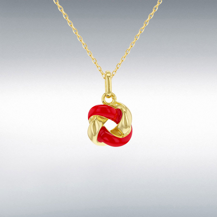 Sterling Silver Yellow Gold Plated Red Enamel Knot Necklace