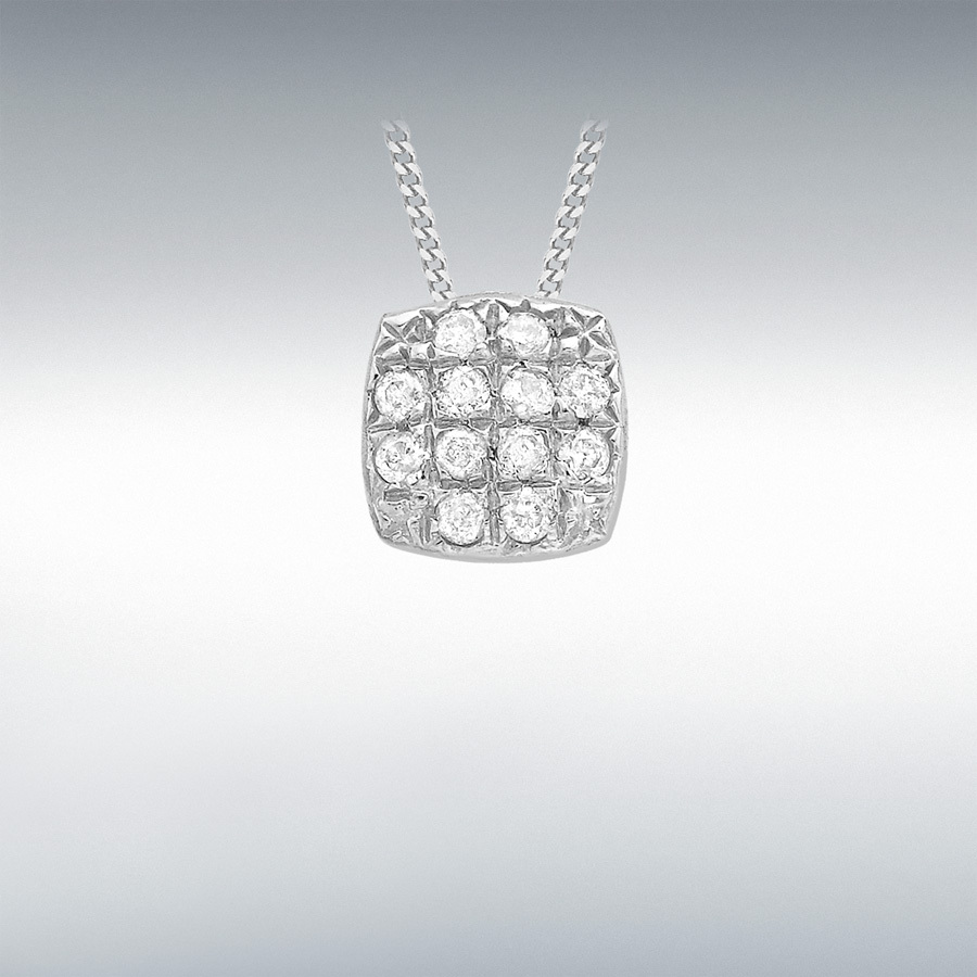 9ct White Gold 0.05ct Pave Set Diamond 5mm x 5mm Cushion Pendant