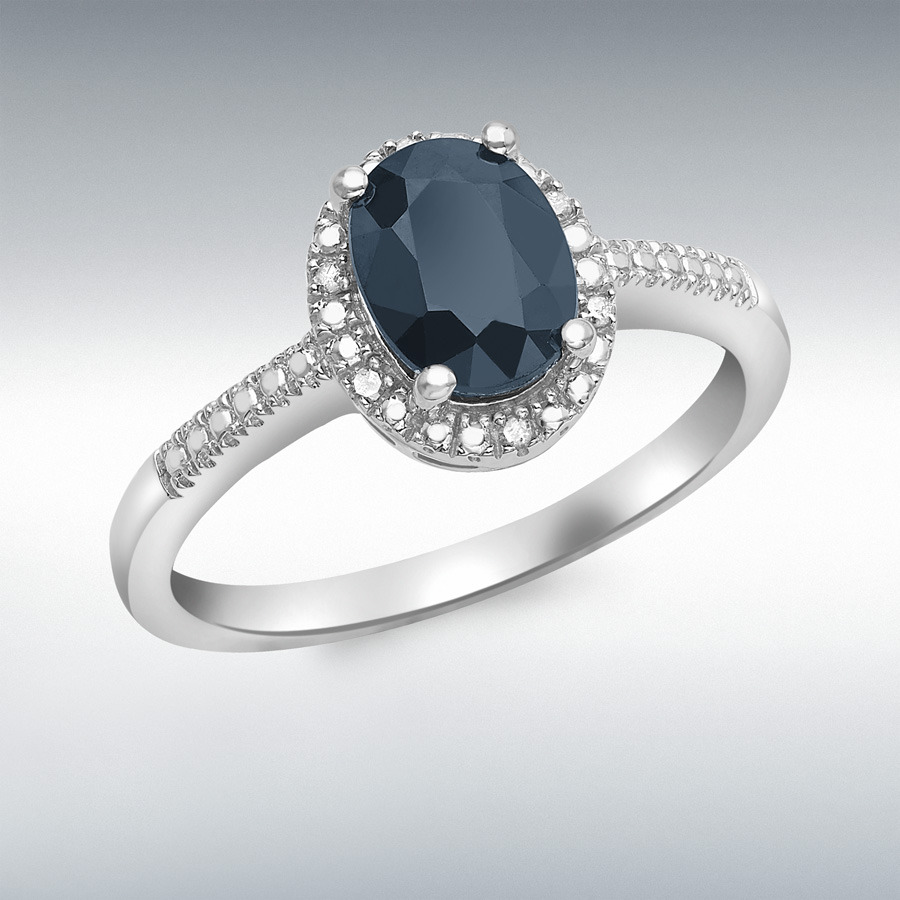 9ct White Gold 0.03ct Diamond and Sapphire Cluster Ring