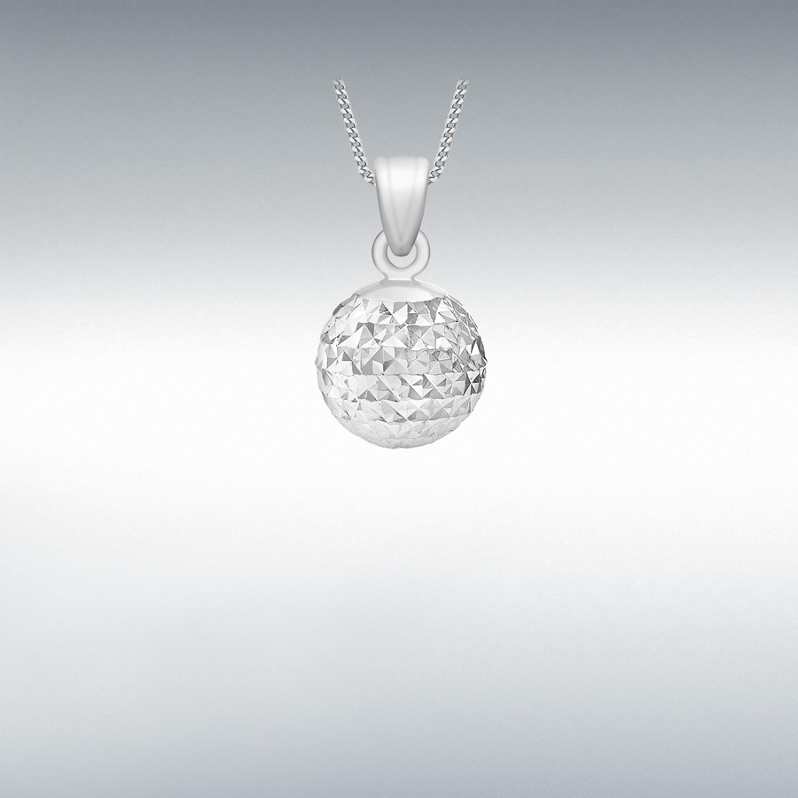 9ct White Gold 8mm Diamond Cut Ball Pendant