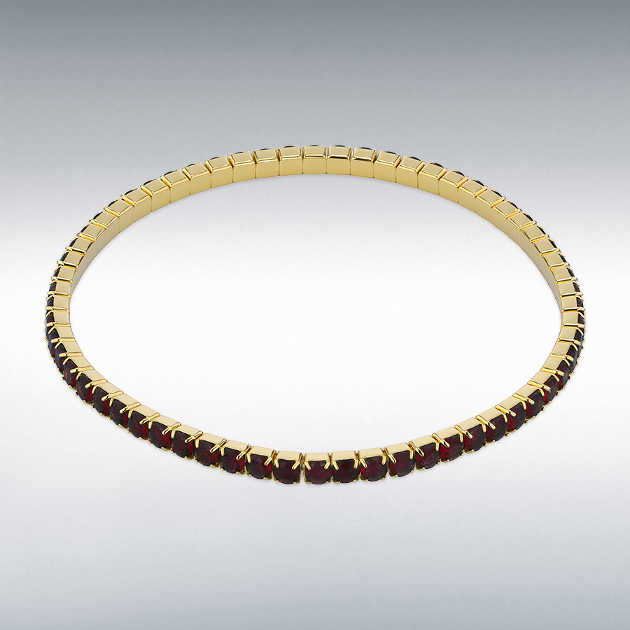 Sterling Silver Gold Plated 3mm Red CZ Stretch Bracelet 17cm/7"-20cm/8"