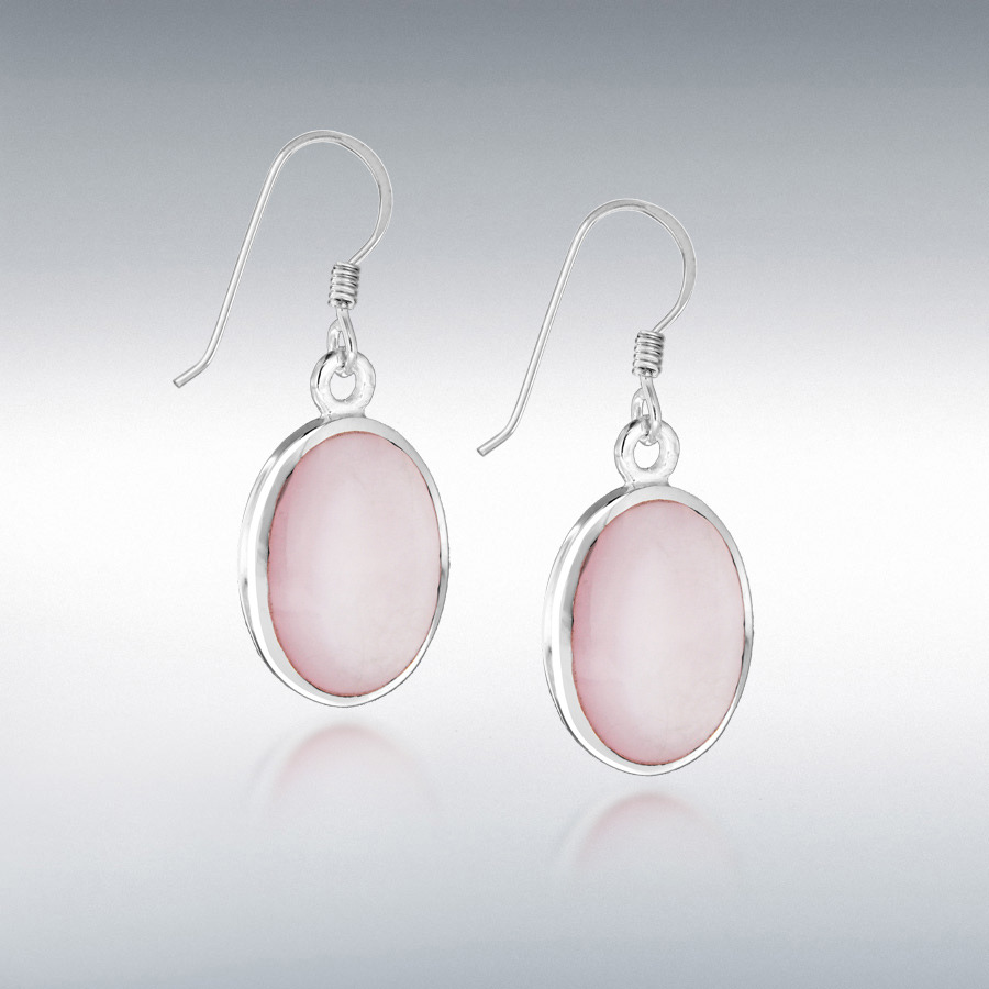 Sterling Silver 11mm x 14mm Oval Pink 'Mother of Pearl' 12mm x 33mm Drop Earrings