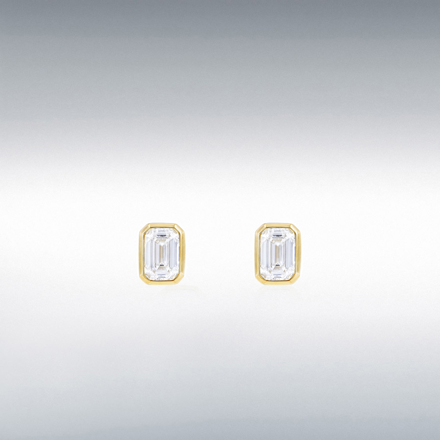 9ct Yellow Gold 4mm x 6mm Emerald Cut CZ Stud Earrings